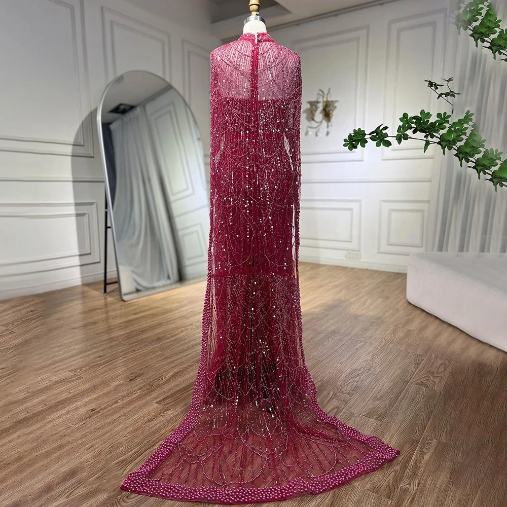 Sca23a0b51be24470a9ec86f8f66ebf10L Arabic Nude Mermaid Long Cape Sleeves Luxury Evening Dresses Gowns For Women Wedding Party Mallzona