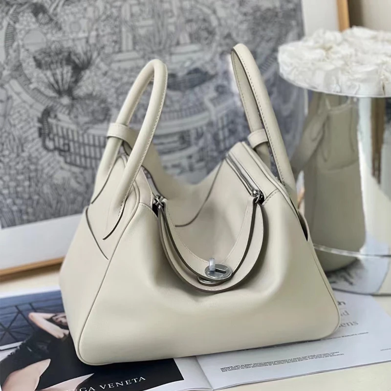 XHTY Leather 26cm Shoulder Bag Handbag For Women Swift Soft Head Leather Fashion Large Volume Texture Doctor Bag - 图片 4