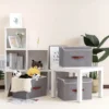New Linen Fabric Foldable Storage Box Cube Closet Organizer for Toys Shelves Clothes with Lid Faux Leather Handles 4