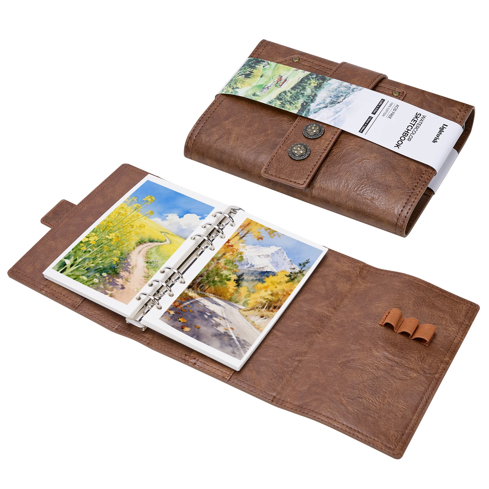 라이트위시 100% 순면 300gsm 무산성 수채화 스케치북 6.7x3.9인치 20매 리필 가능 아티스트 여행용 저널