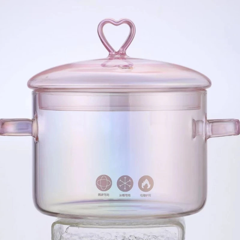 Pink Glass Pan Borosilicate Heat-resistant Binaural Soup Pot Transparent Household Stew Pot Cooking Cookware Kitchen Accessories