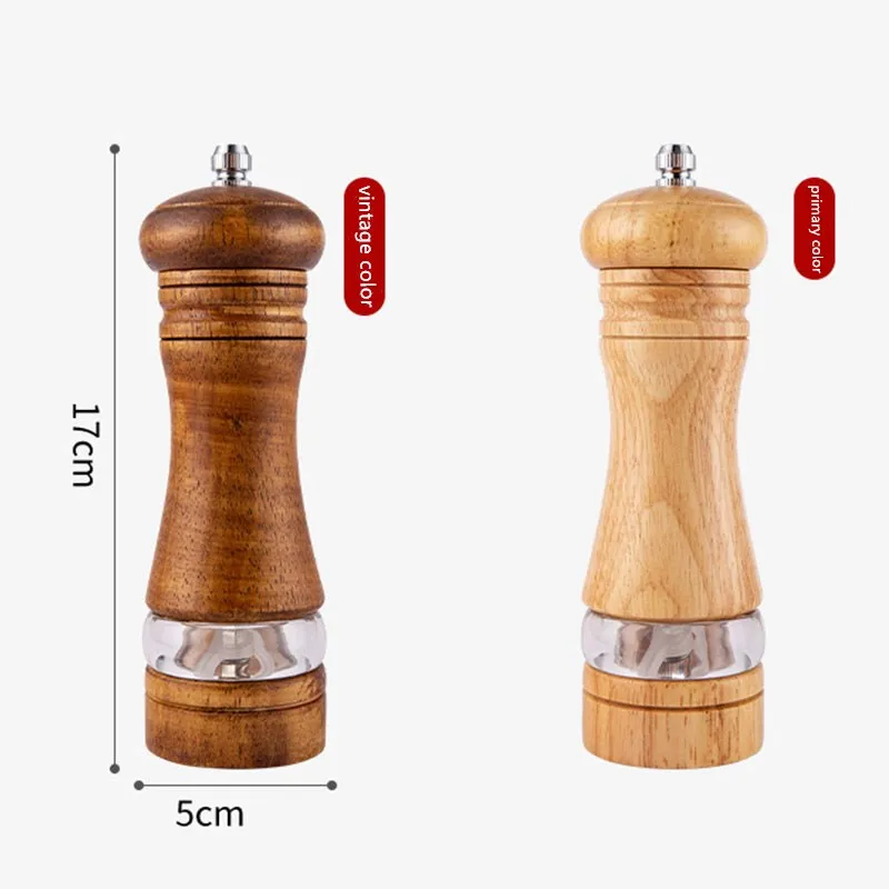 Manual Pepper Grinder Wooden Salt and Pepper Mill, Multi-purpose Kitchen Tool, Solid Wood Grinder for Household, 6 in