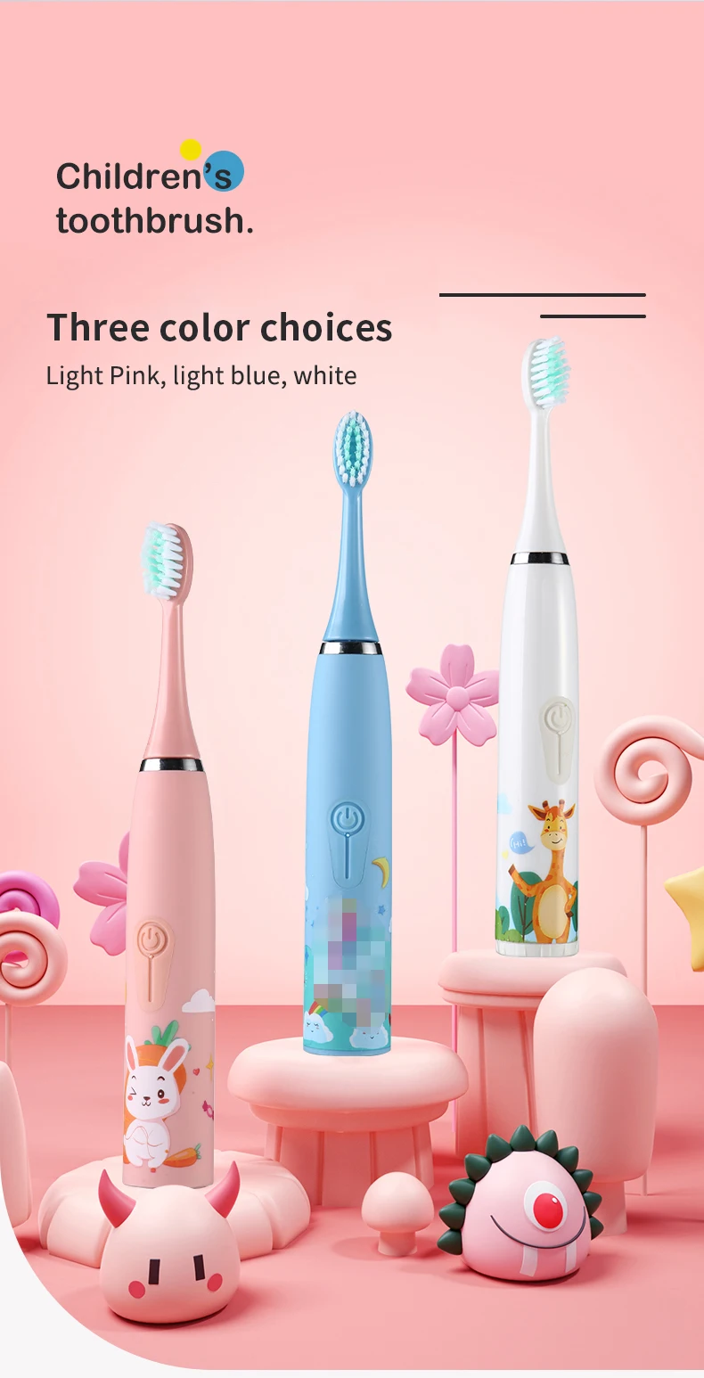 Children's Electric Toothbrush Cartoon Pattern for Kids with Replace The Tooth Brush Head Ultrasonic Electric Toothbrush