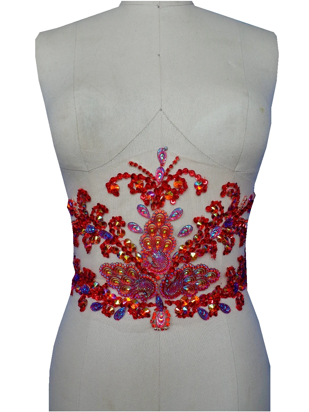 Hand Made Red Crystals Trim Patches Sew On Sequins Beads Rhinestones