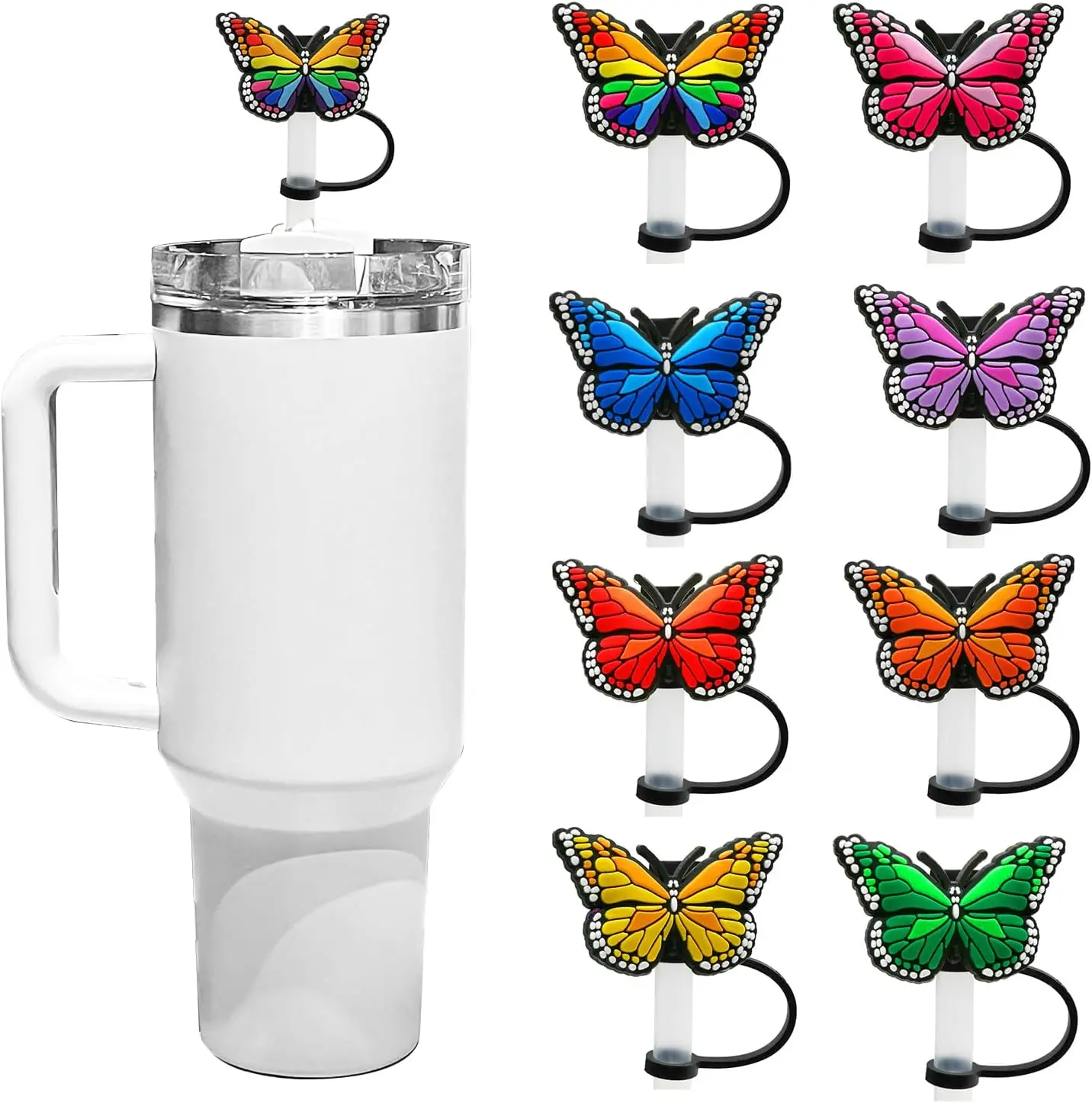 

1pcs Cute Butterfly Silicone Straw Cover Reusable Dust Cover and Splash Plug 7-8mm Straw Cap Party Sealing Decoration Tool