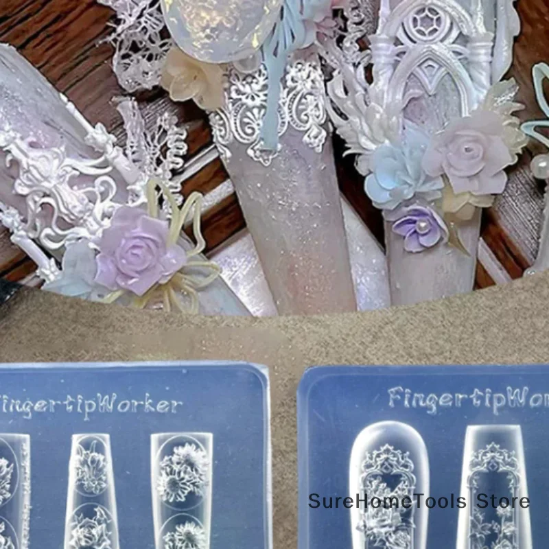 Rose Tulip Flower Silicone Relief Nail Mold Professional Nail Salon DIY 3D Nail Art Decoration Manicure Accessories