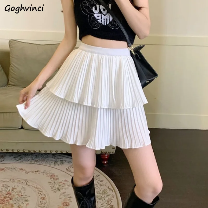 

Skirts Women Summer Mini All-match Korean Style Folds Daily A-line Solid Popular Hot Sale New Arrival Cozy Chic High Waist Ins