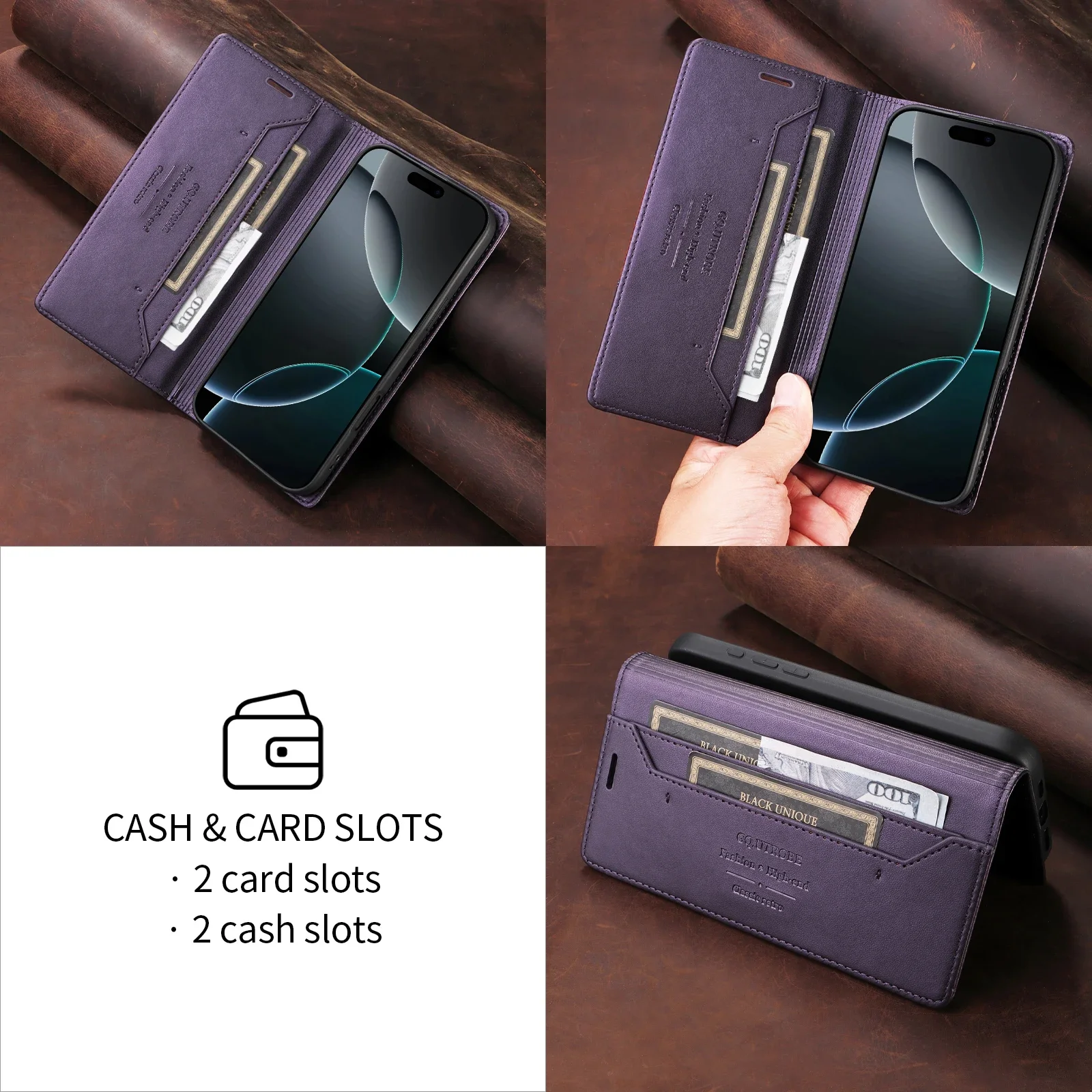 Premium Business Leather Magnetic Flip Wallet Phone Case and Silicone Cover