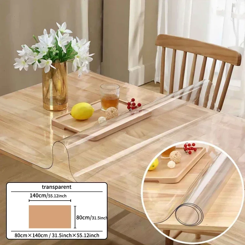 Description Picture 3 of itemSoft Glass Tablecloth Transparent PVC Table Cloth Waterproof Oil Proof Kitchen Dining Rectangular Table Cover Matte Clear