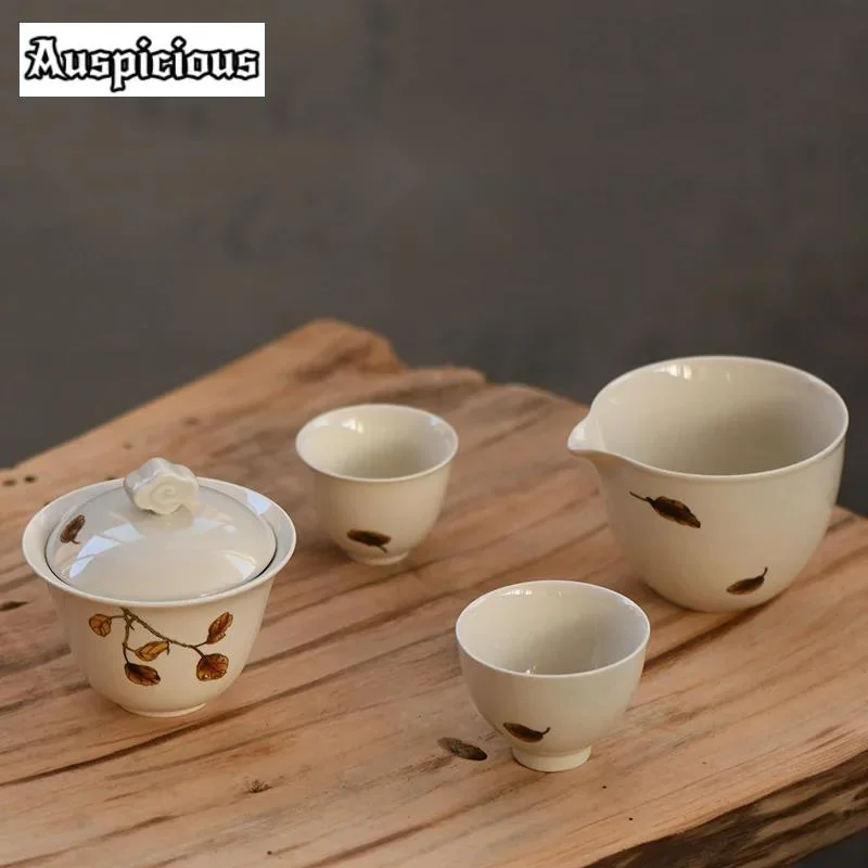 

Керамический чайный набор в стиле ретро, медово-серый цвет, роскошный 1 чайник, 2 чашки, бытовая чайница, дорожный чайный набор, сумочка, принадлежности, украшение