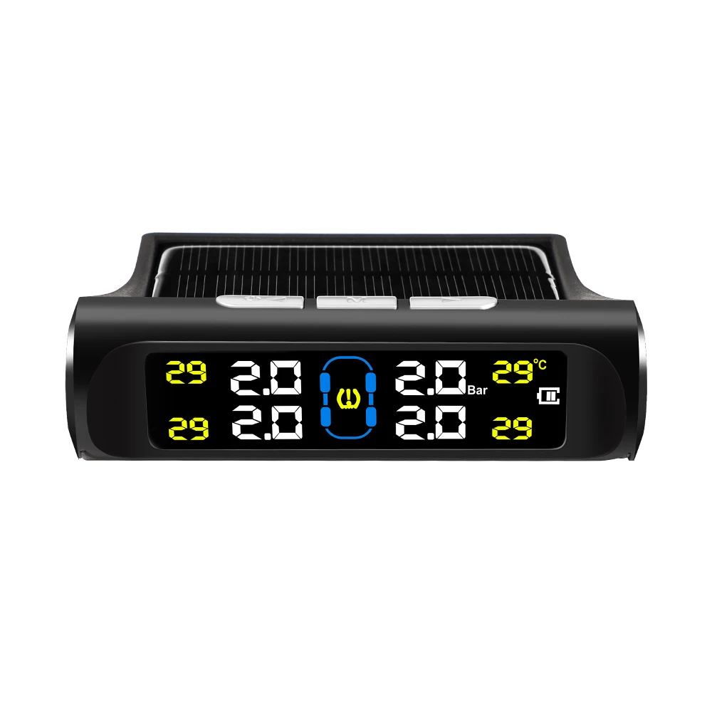 Smart Car TPMS Tire Pressure Alarm Monitor System with 4 Sensors Display Solar Power Tyre Pressure Temperature Warning System