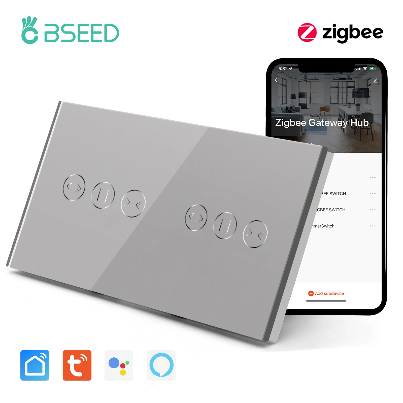 Двойной Wi-Fi переключатель для штор BSEED Zigbee умный с электрическим мотором Tuya Smart Life