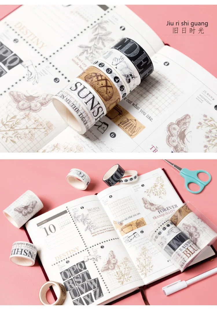 JIANWU 7pcs or 10pcs/set Cute Basic color Washi Tape Scrapbook DIY  Masking Tape School Stationery Store Journal supplies