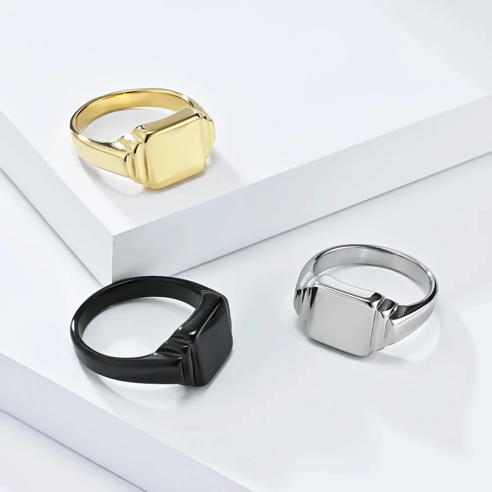 INS anelli con superficie liscia quadrata geometrica semplice, dito donna uomo in acciaio inossidabile, gioielli alla moda - immagine 3