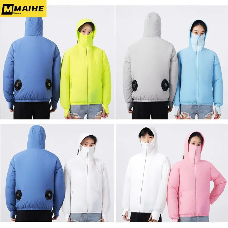 Sunscreen Cooling Fan Clothes Men Hooded Women Air Conditioning Clothes Motorcycle Cooling Fan Jacket Summer Hiking Fishing