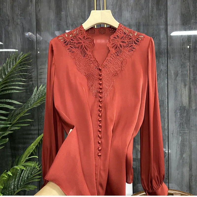 

2023 New Fashion Satin Women's Shirt Long Sleeve Women's Shirt Lace Women's Shirt Loose Relaxed Versatile Women's Clothing