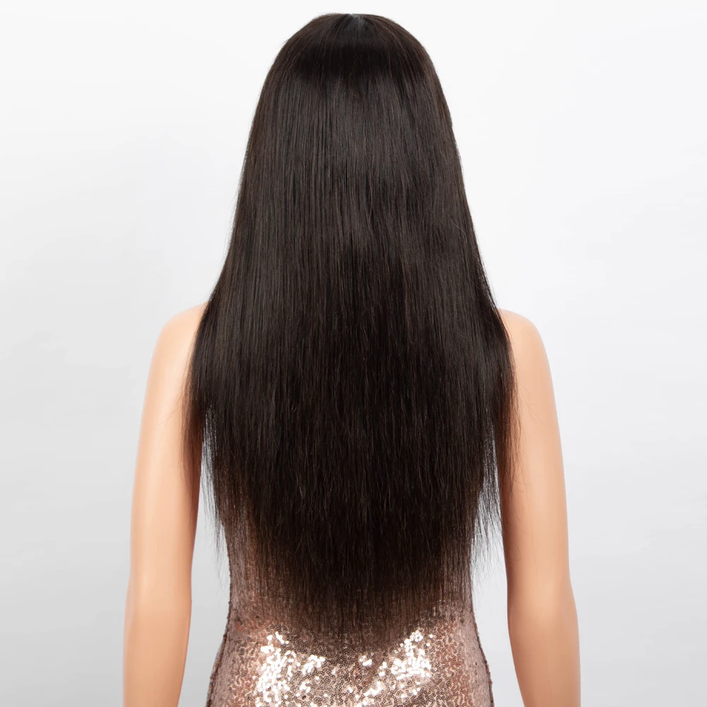 Lekker 블랙 롱 스트레이트 100% 인모 가발 여성용 앞머리 포함 브라질 레미 헤어 풀 머신 메이드 글루리스 데일리 가발