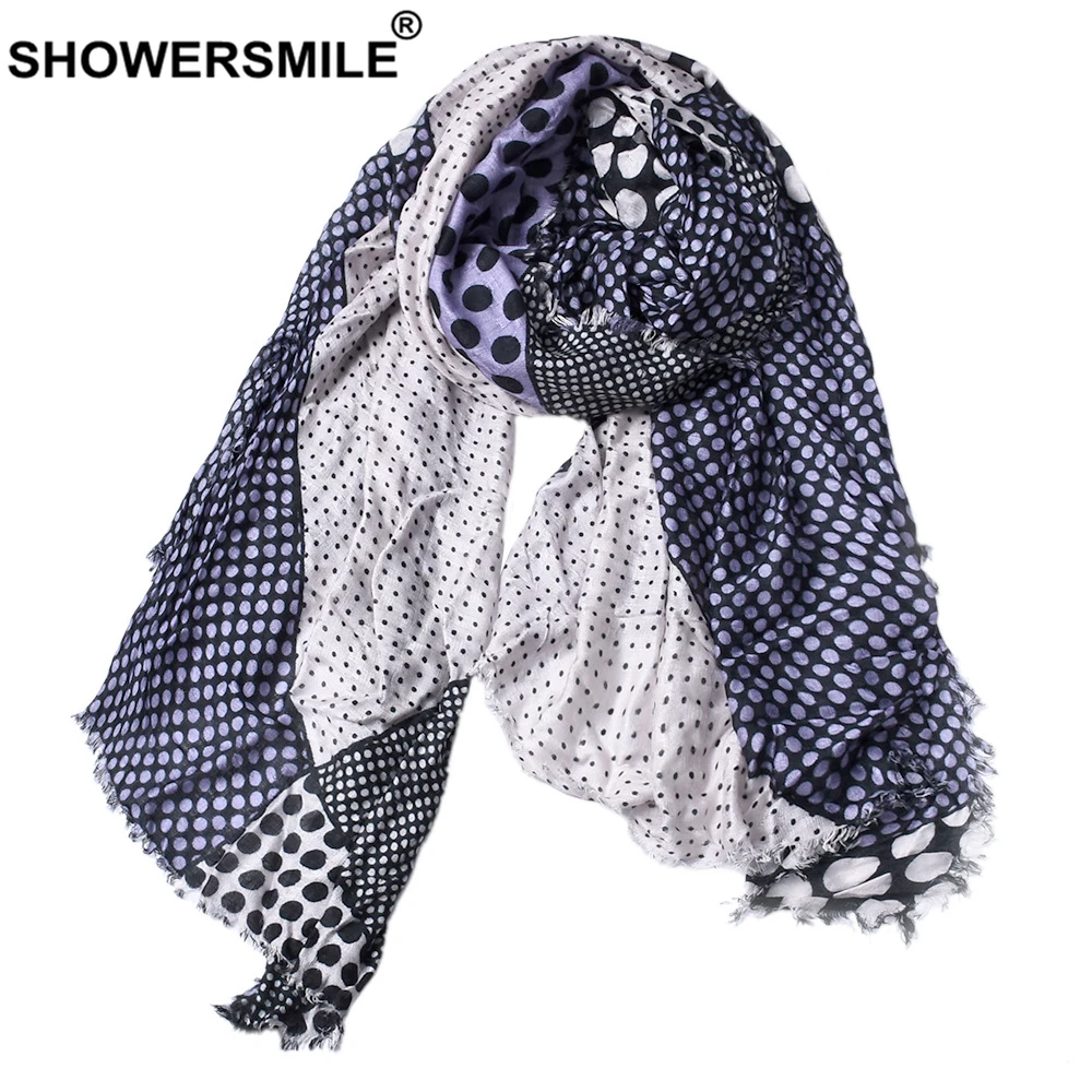 SHOWERSMILE Scarf Women Men Cotton Dot Spring Autumn Scarfs for Ladies Tassel Patchwork Male Female Scarf 190cm*90cm double loop buckle belt canvas solid color male belt adjustable all match ladies belt long waistband for men women fashion