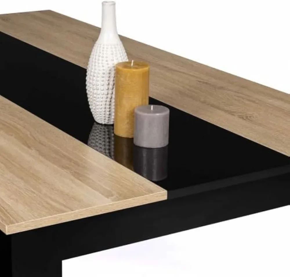 Mesa De Comedor Rectangular Georgia Para 8 Personas – 160x90cm, Color Negro E Imitación Haya, Diseño Moderno