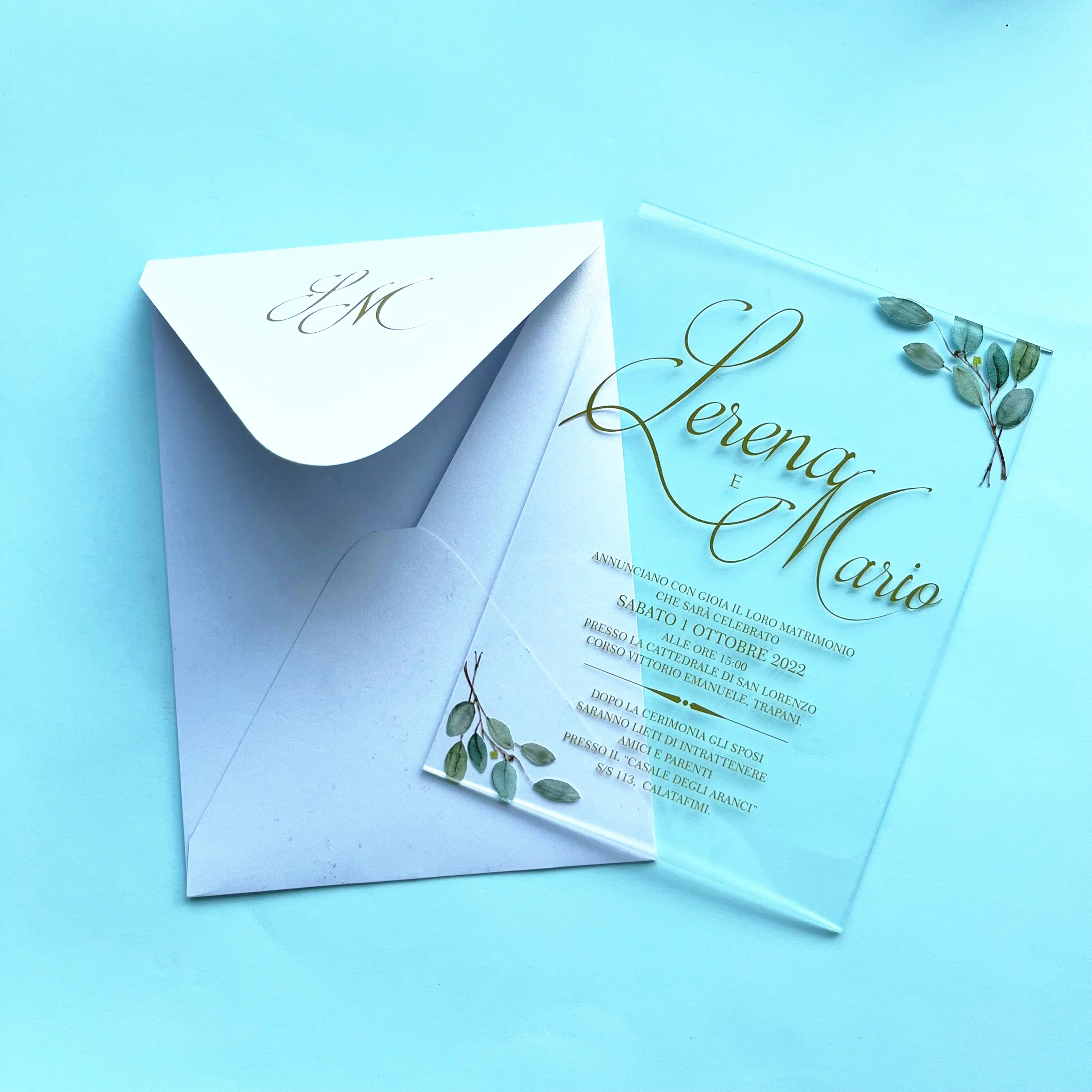 Elegant 10pcs Wedding Invitation Card Model with White Pearl Paper Envelop Plexiglass Acrylic Invitation Wholesale