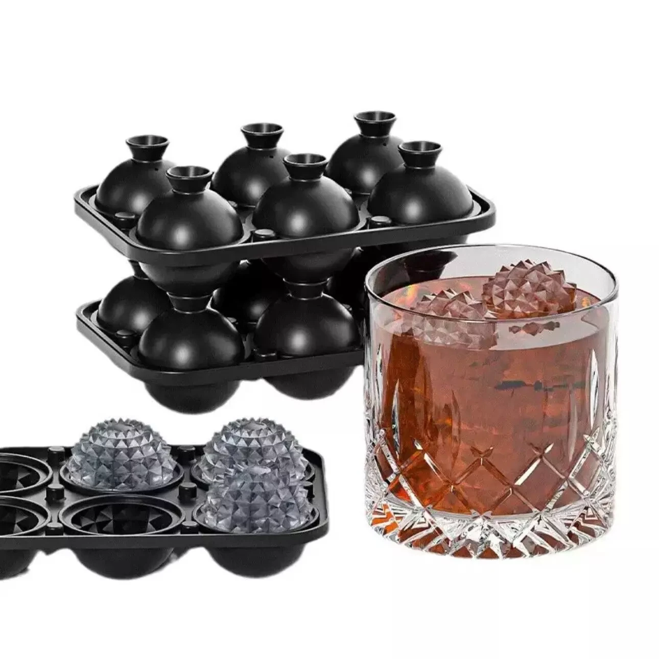 Silicone Ice Ball Mould Space-Saving Flexible 6-Ice Capacity Whisky Accessory Non-Stick Ice Ball Maker For Whisky Lover