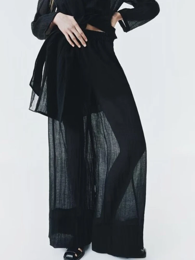 

2023 Women Summer Wide Leg Pants Fashion Solid Chiffon Elastic waist Loose Female ELegant Street Pant Trousers Clothing