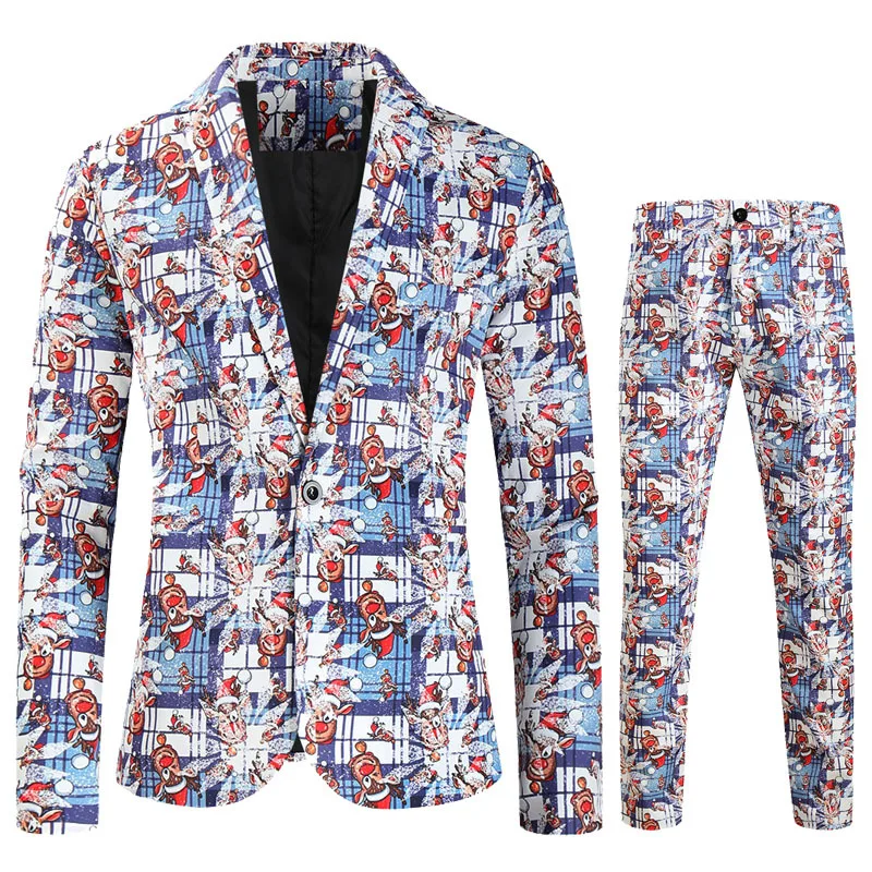 Hot Christmas 3D Digital Printed Mens Suit 2 Pieces Set, Festive Casual Handsome Tide Blazer with Pant, 14 Styles Available