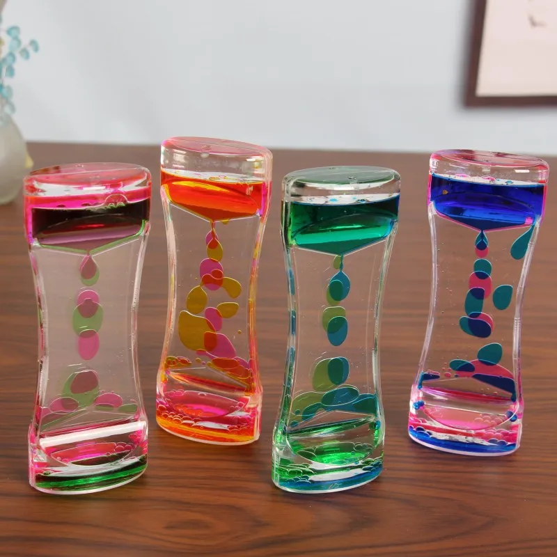 Liquid Hourglass Timer Double Color Floating Liquid Oil Acrylic Hourglass Home Decor Liquid Visual Movement Hourglass Timer Hour Glass Sand Timers