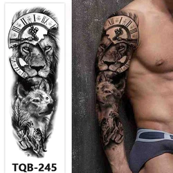 Large Black Forest Wolf Temporary Tattoo Sleeve for Upper Arm (TQB - 245)