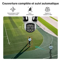 Caméra PTZ WONSDAR à trois objectifs, surveillance WiFi, caméra de sécurité extérieure, détection de mouvement, audio bidirectionnel, moniteur iCsee 4