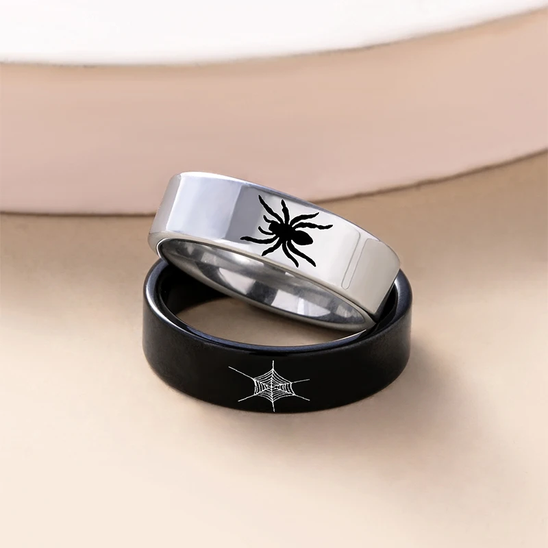 Halloween Spider Web Couple Rings Black Silver Color Stainless Steel Spider Ring