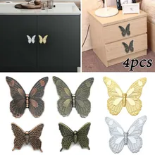 

4Pcs Vintage Butterfly Handle Pull Knob Furniture Door Handles Cabinet Drawer Cupboard Wardrobe Door Knob Pull Home Decoration