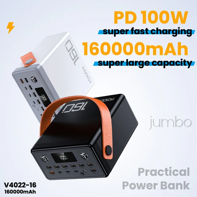 160000mAh Portable Power Bank Extra Large Capacity PD100W Fast Charging External Spare Battery for IPhone Xiaomi Laptop Computer