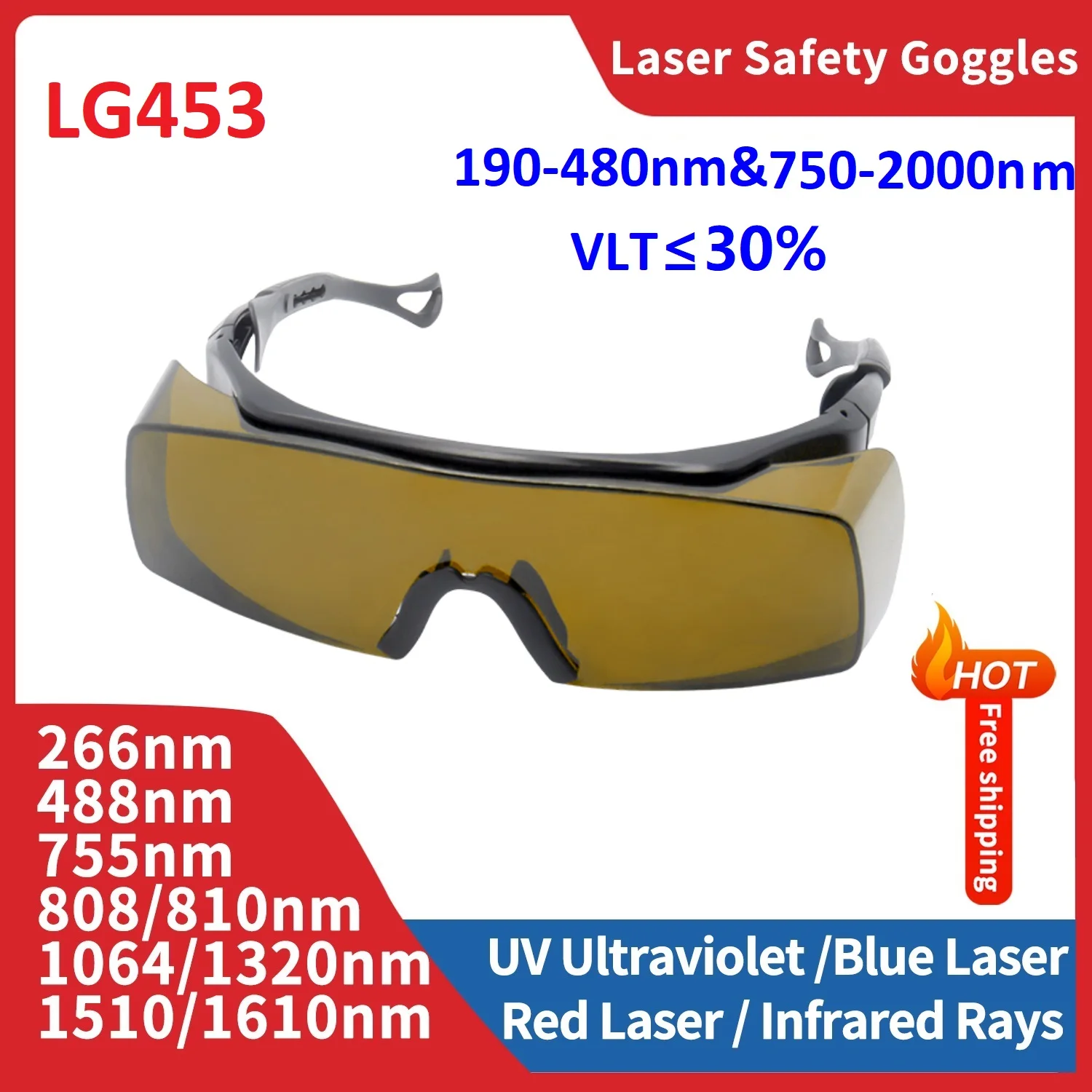 Lunettes de protection laser sécurité professionnelle - Protection yeux labo industriel IPL Yag laser bleu vert UV