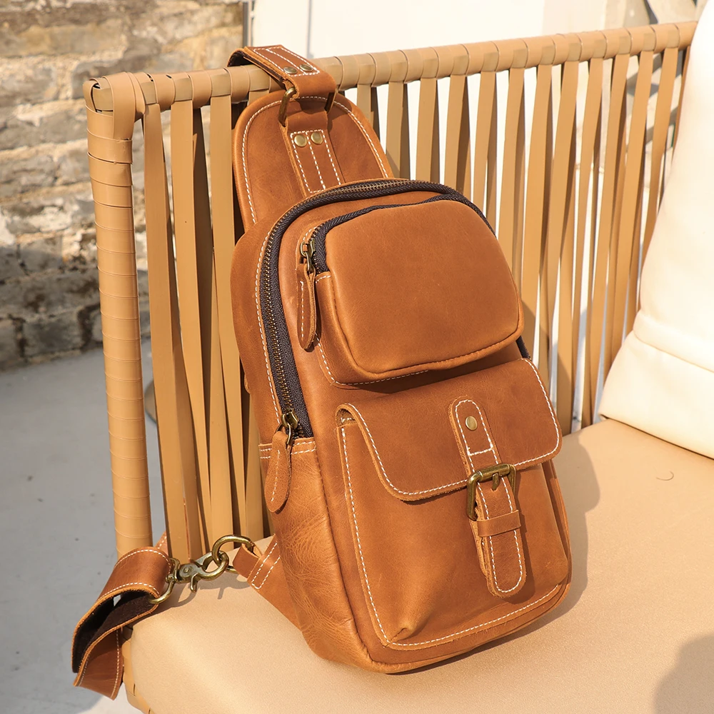 LUOKIR Vintage männer Rindsleder Brust Tasche Outdoor Sport Große Kapazität Einzelnen Schulter Umhängetasche Aus Echtem Leder männer Tasche – Detail 7