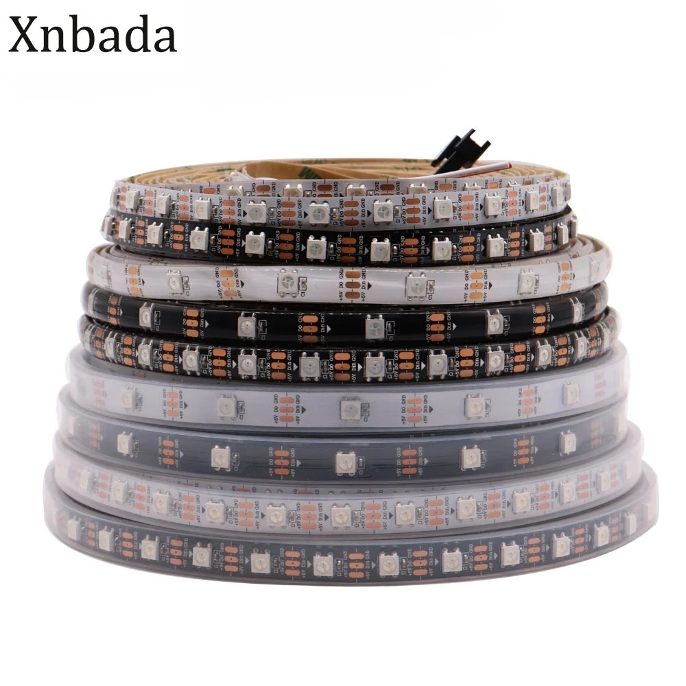 

WS2812B Led Strip 30/60/74/96/144 leds/m WS2812 Black/White PCB IP30/65/67 Smart RGB Led Light Strip DC5V 1M 2M 3M 4M 5M