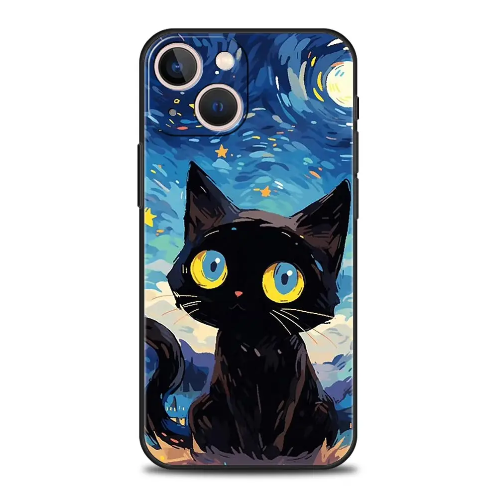Artistic Black Cat Starry Night Soft TPU Phone Case