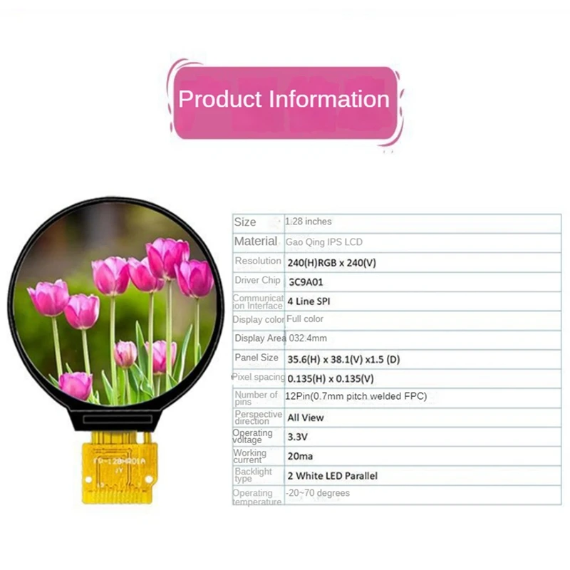 1.28 ġ IPS LCD ÷, äο LCD , 240X240 ÷, PCB HD Ips LCD, GC9A01 ̹, 1 
