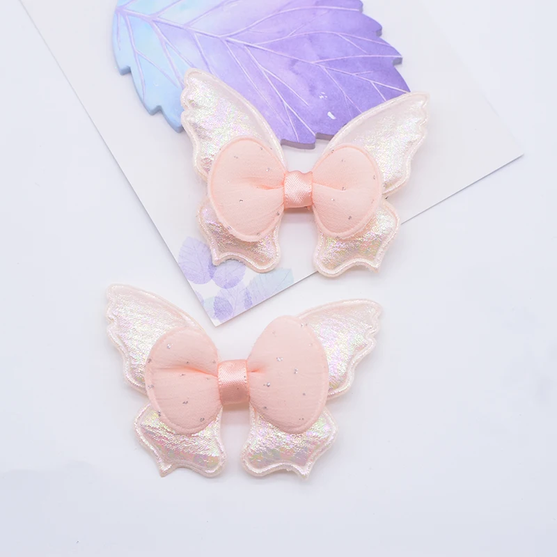 12 Stücke 6,5*5 cm Doppel Schmetterling Mit Schleife Applikationen für DIY Kleidung Hut Nähen Patches Kopfbedeckung Haarspangen Dekor Zubehör – Detail 6