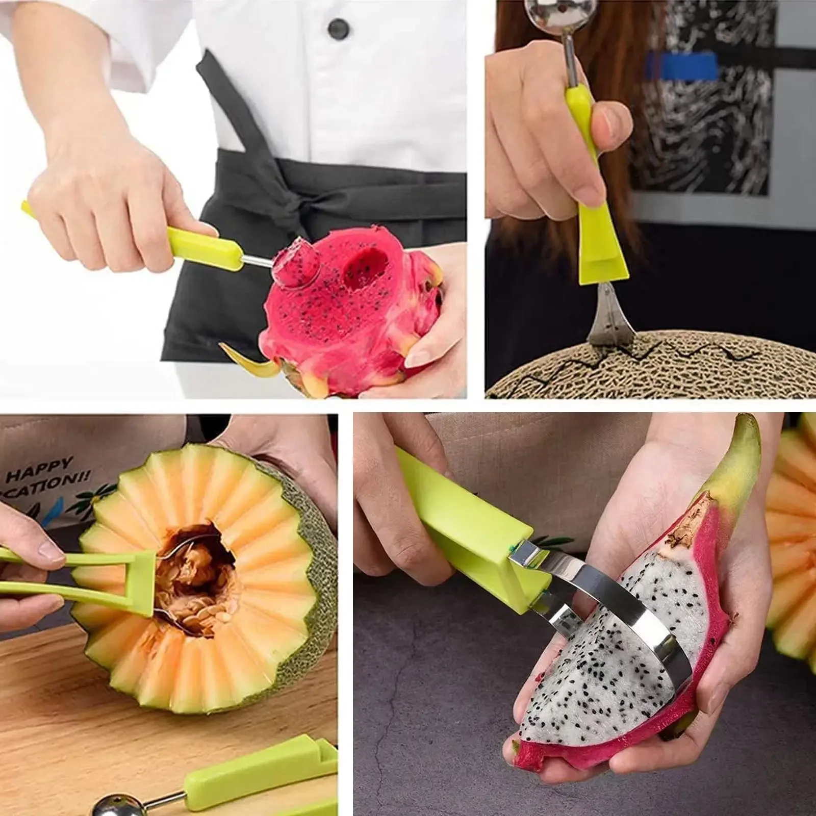 Fruit and Vegetable Tools 4 In 1 Watermelon Slicer Cutter Ice Cream Scoop Fruit Carving Knife Pulp Separator Kitchen Accessories