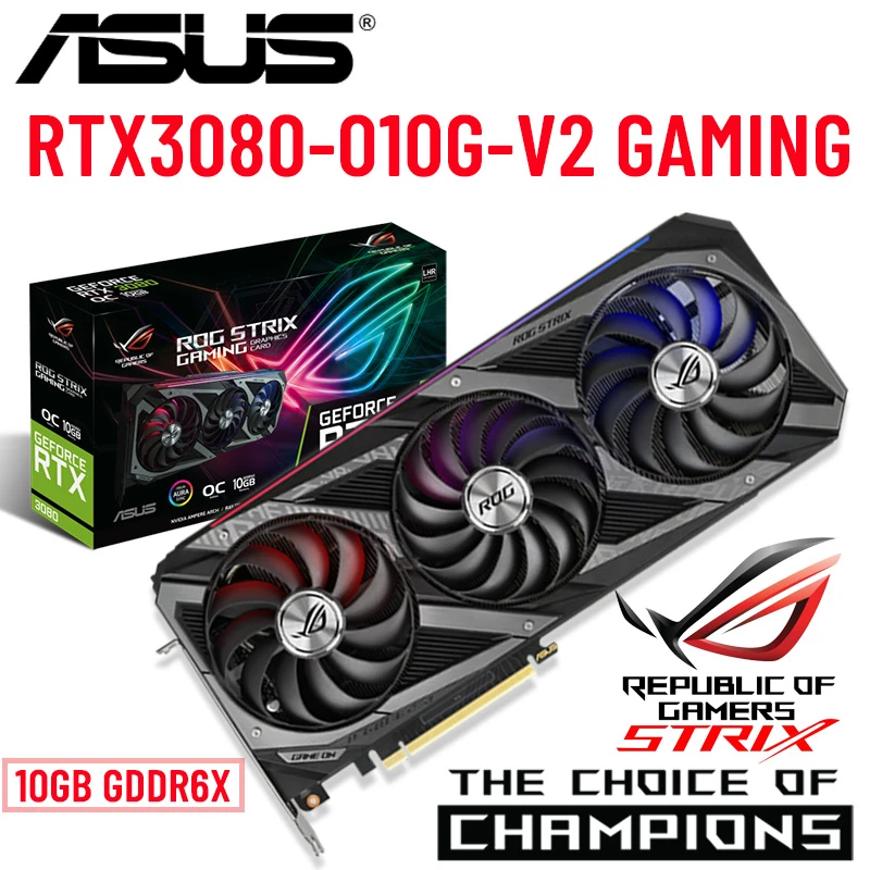 GDDR6X Asus ROG STRIX RTX3080 O10G V2 GAMING Graphics 320Bit 7680×4320 HDCP  Triple Fans RTX 3080 Video Card GDDR6X RTX 3080 GPU