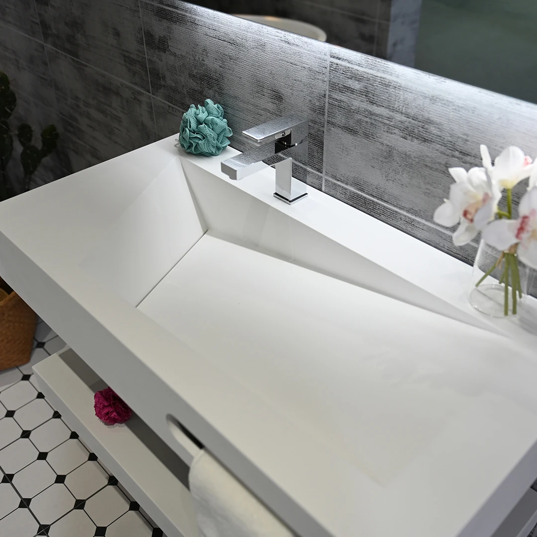 White Bathroom Vanities Simple Modern Style Single and Double Layer Design Resin Washbasin Cabinet Sink Bath Fixture