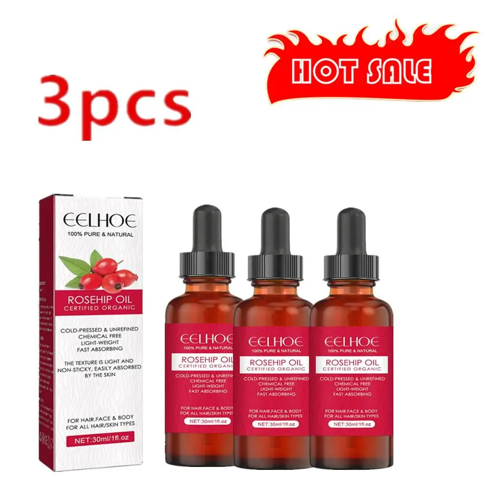 

3PCS 30ml Organic Rosehip Seed Oil For Face Pure Cold Pressed Facial Oil Natural Moisturizing Skin Care Serum For Scars Stretch