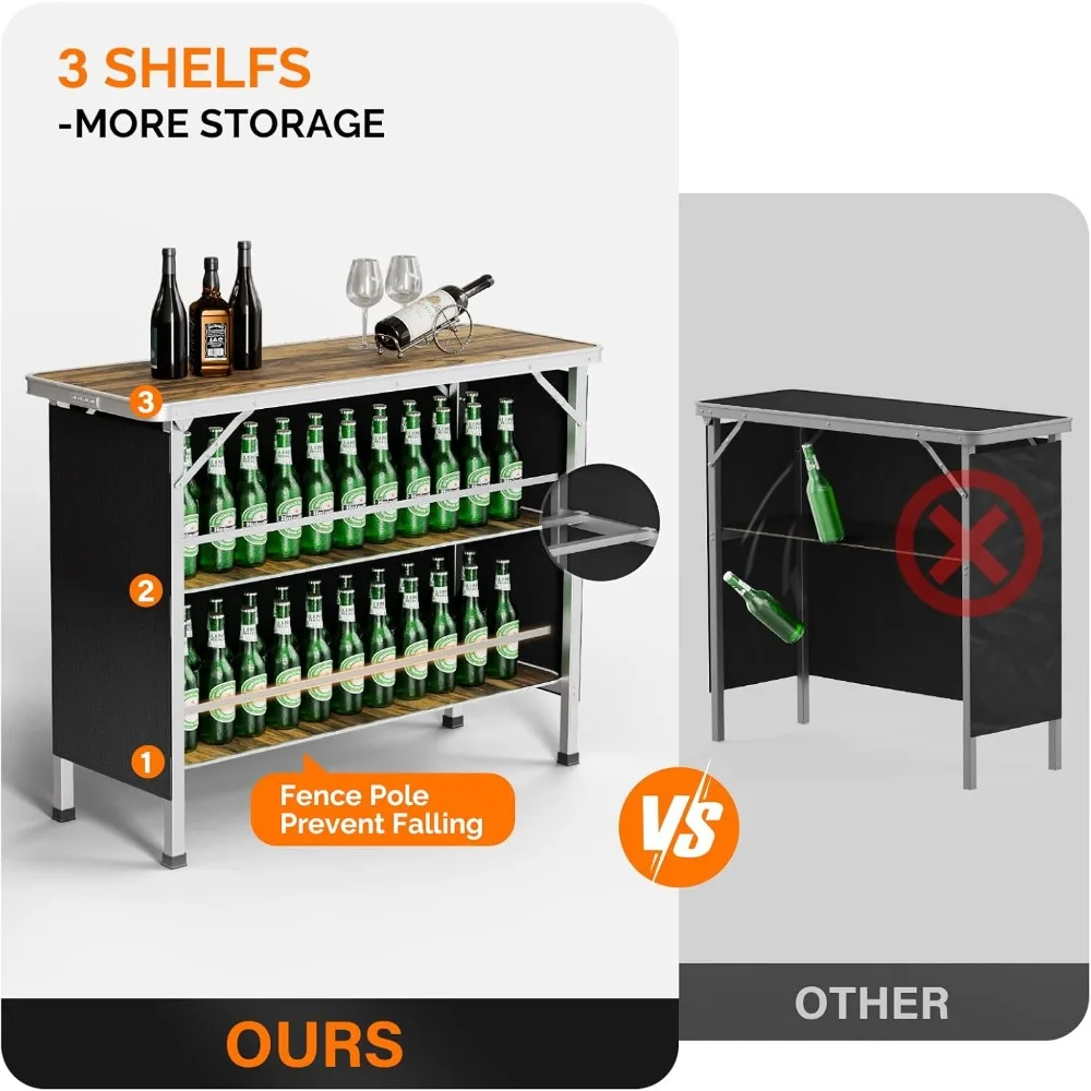 Portable Bar Table with Pole & 3-Tier Shelves 3