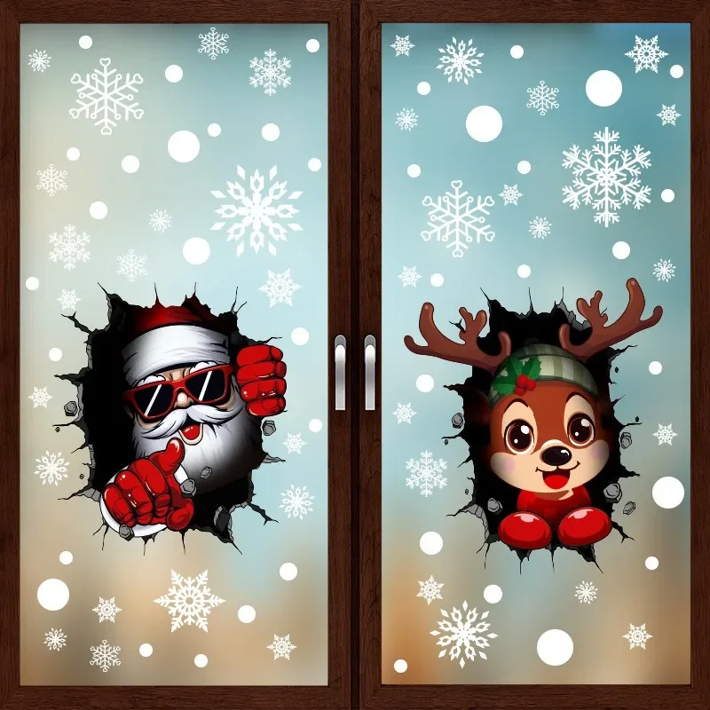 Christmas Decorative Glass Stickers wall stickers window stickers Simulation Crack Gap 3D Santa Claus Elk Snowman Window Sticker Natal Navidad Merry Christmas
