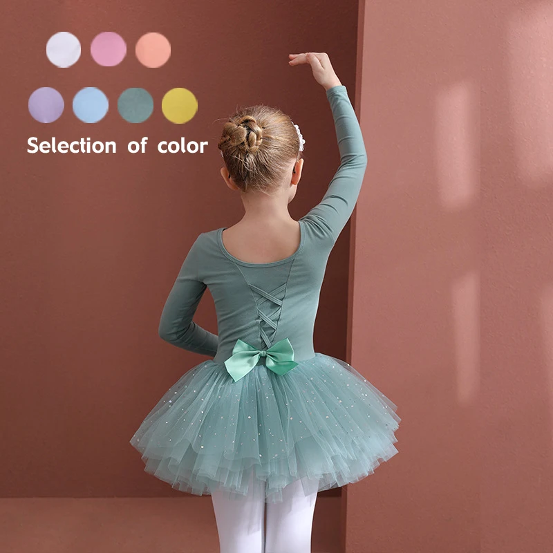 

Girls Ballet Dance Tutu Dress Kids Short /Long Sleeves Tulle Bowknot Skate Gymnastics Christmas Birthday Party Leotard Dancewear