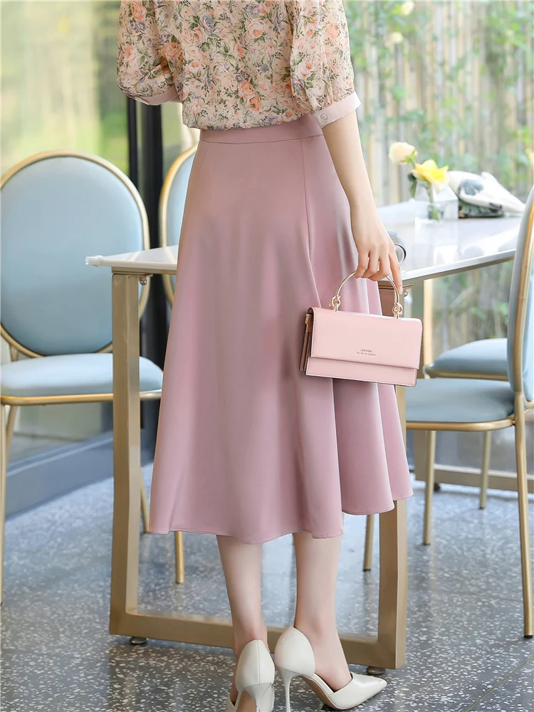 Womens' A-Line Midi Skirt Korean Fashion Elegant OL High