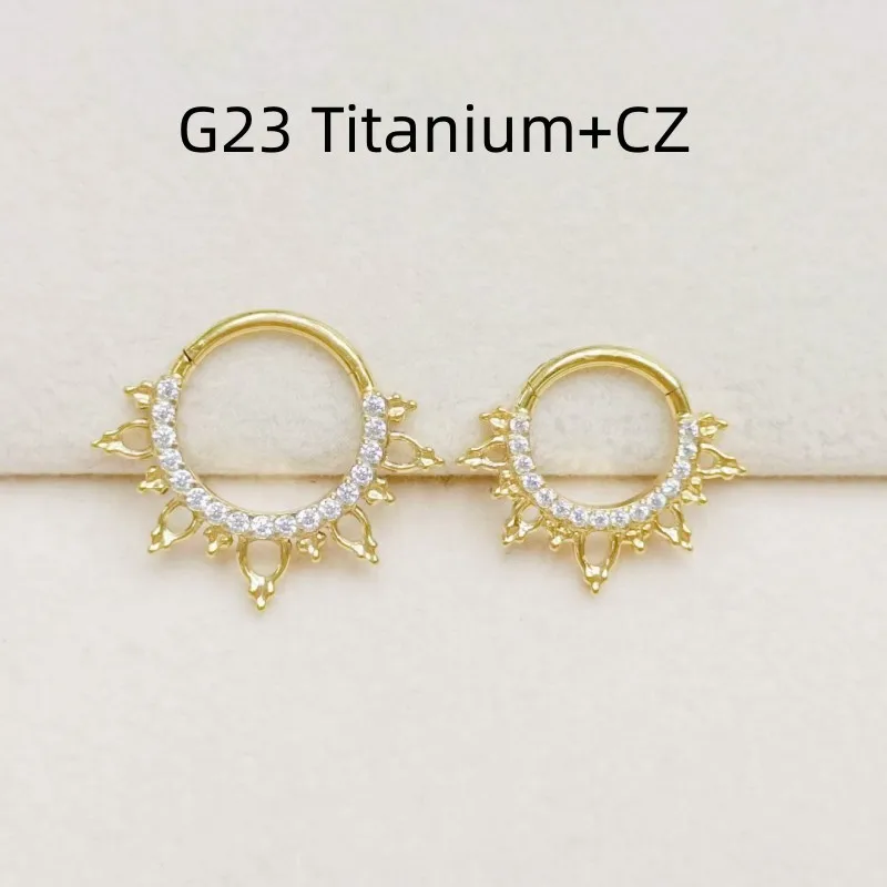 

G23 ASTM F136 Titanium Sunflower CZ Nose Hoop Septum Clicker Ring Earring Lip Ear Tragus Helix Cartilage Body Piercing