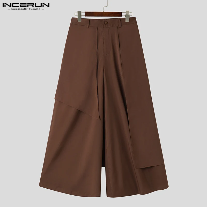 Men Wide Leg Pants Solid Loose Button Joggers Oversize Irregular Trousers Men Streetwear 2023 Fashion Skirts Pants S-5XL INCERUN