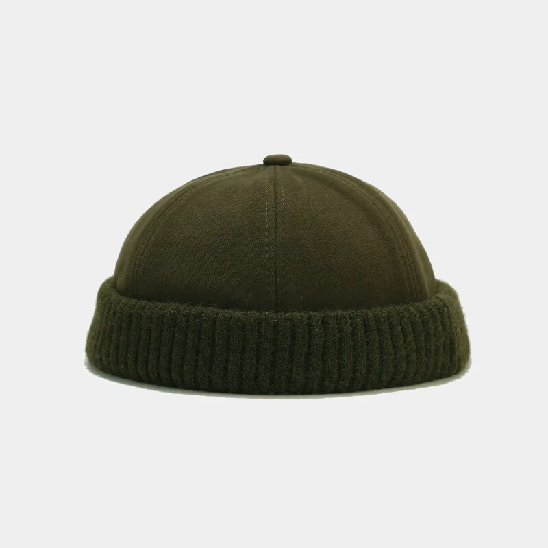 Berretto Docker Skullcap Unisex In Nylon - Nero - Vintage Con Polsino Arrotolato
